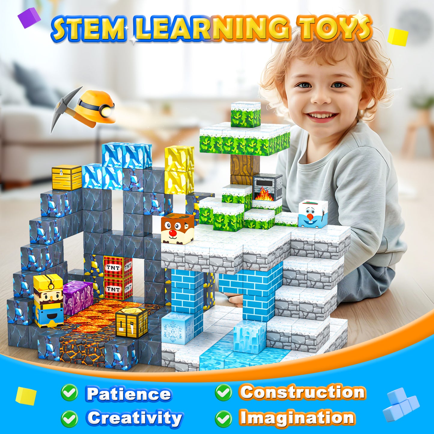 120PCS Large Magnetic Blocks-Build Mine Magnet World Ice & Sword Edition, Building Blocks Kids Toys STEM Sensory Toys for Ages 3-4 5-7 8-13, Gifts for 3 4 5 6 7 8 Year Old Boys Girls