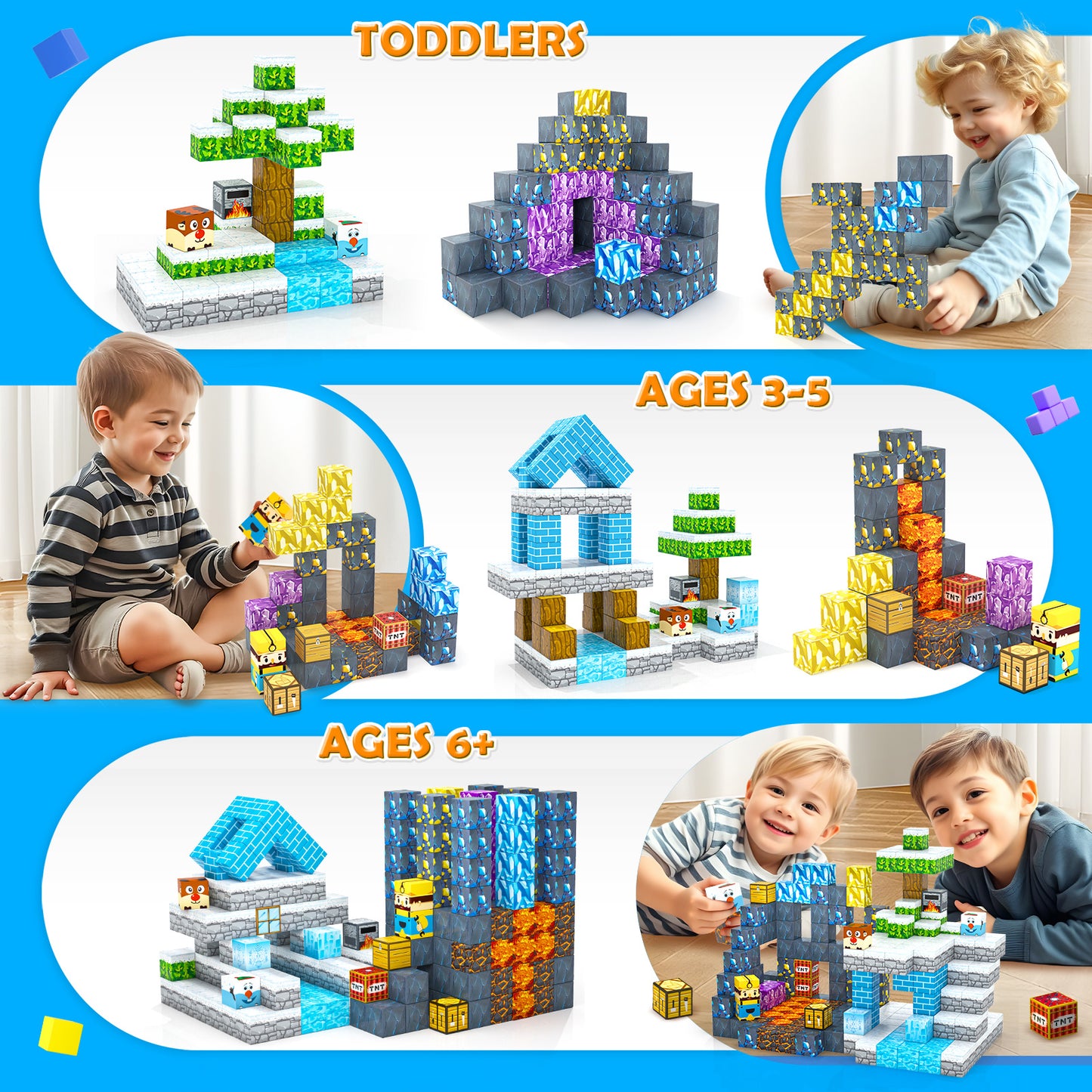 120PCS Large Magnetic Blocks-Build Mine Magnet World Ice & Sword Edition, Building Blocks Kids Toys STEM Sensory Toys for Ages 3-4 5-7 8-13, Gifts for 3 4 5 6 7 8 Year Old Boys Girls