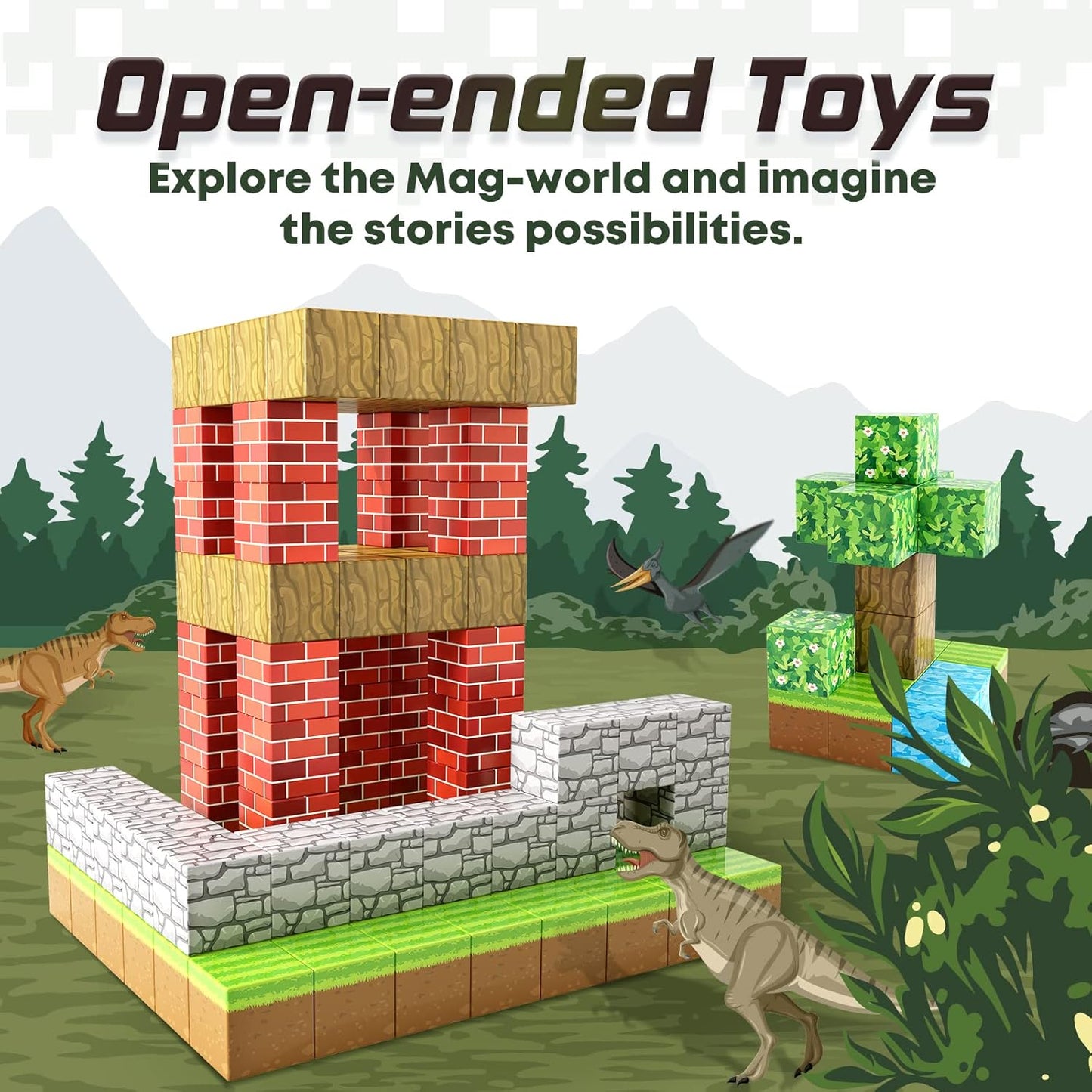 Magnetic Blocks-Build Mine Magnet World Brick Edition, Magnetic Toys for Boys & Girls Age 3-4 4-5 6-8, STEM Montessori Sensory Toys for Toddlers Gifts for 3+ Years Old Girls Boys