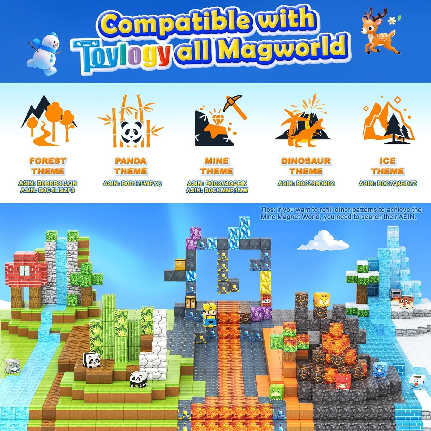 126PCS Large Magnetic Blocks-Mine Magnet World Forest & Ice Edition, Sensory Building Blocks Set STEM Construction Toys for Toddlers Kids Ages 3-5 5-7 8-13, Gifts for 3-8 Year Old Boys Girls