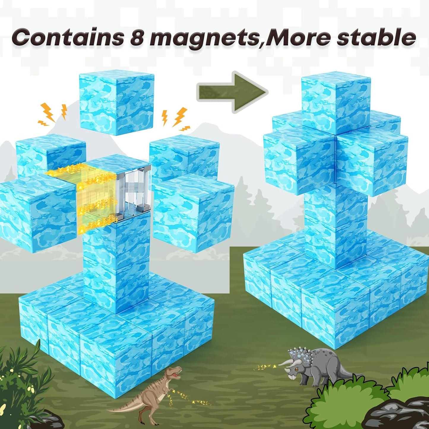 Magnetic Blocks-Build Mine Magnet World Water Edition, Magnetic Toys for Boys & Girls Age 3-4 4-5 6-8, STEM Montessori Sensory Toys for Toddlers Gifts for 3+ Years Old Girls Boys