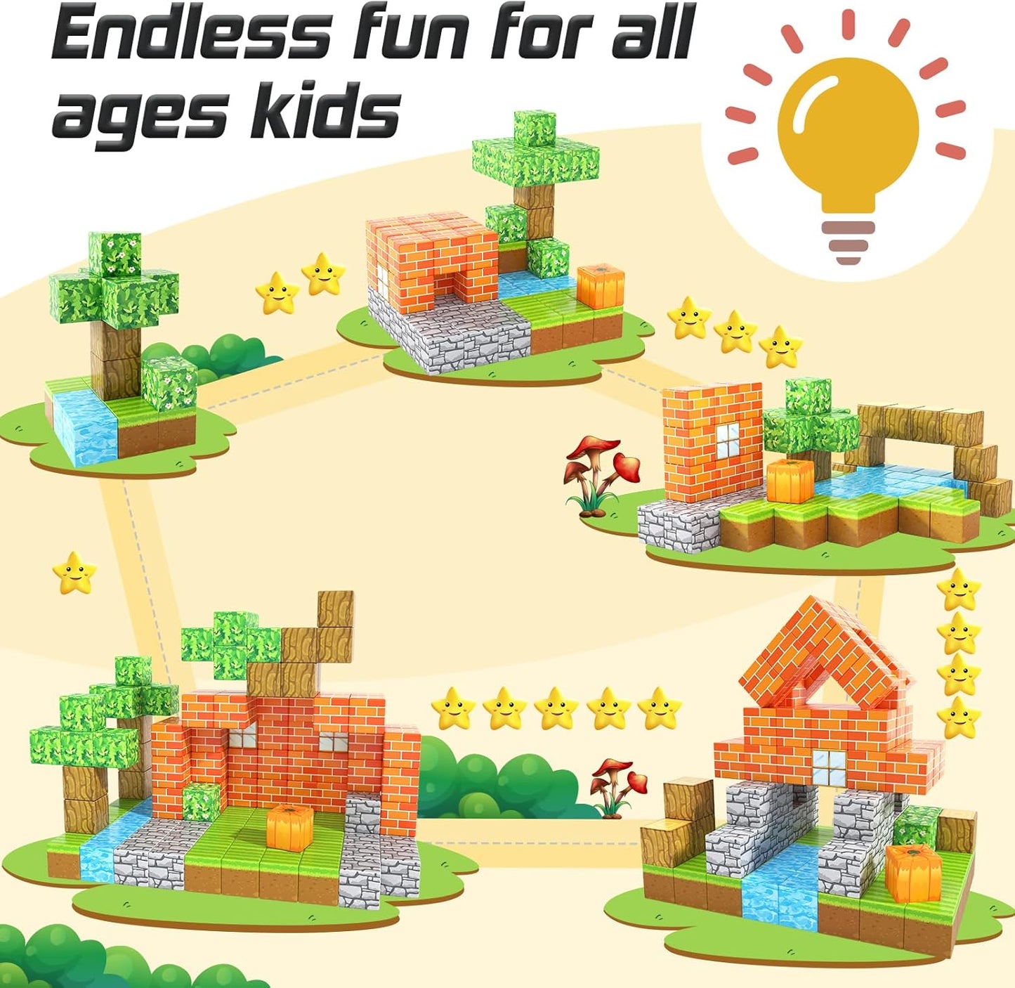 Magnetic Blocks-Build Mine Magnet World Pumpkin Edition Kids Games Toys for Boys Girls 3+ Years Old Magnetic STEM Construction Toys Ages 4-6 6-8 5-7 for Halloween Birthday Gifts