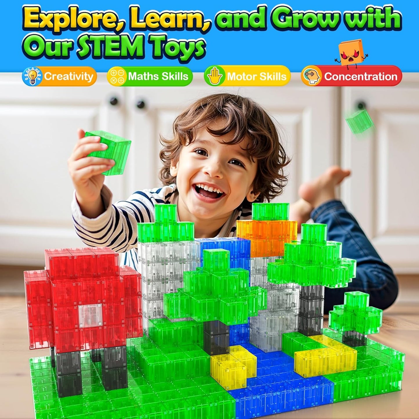 Magnetic Blocks Toy for 3 Year Old Boys & Girls Toddlers Montessori Toys for Kids World Magnet Building Transparent Blocks Educational Learning Kid Toys Age 3-5, 4-8, 5-7