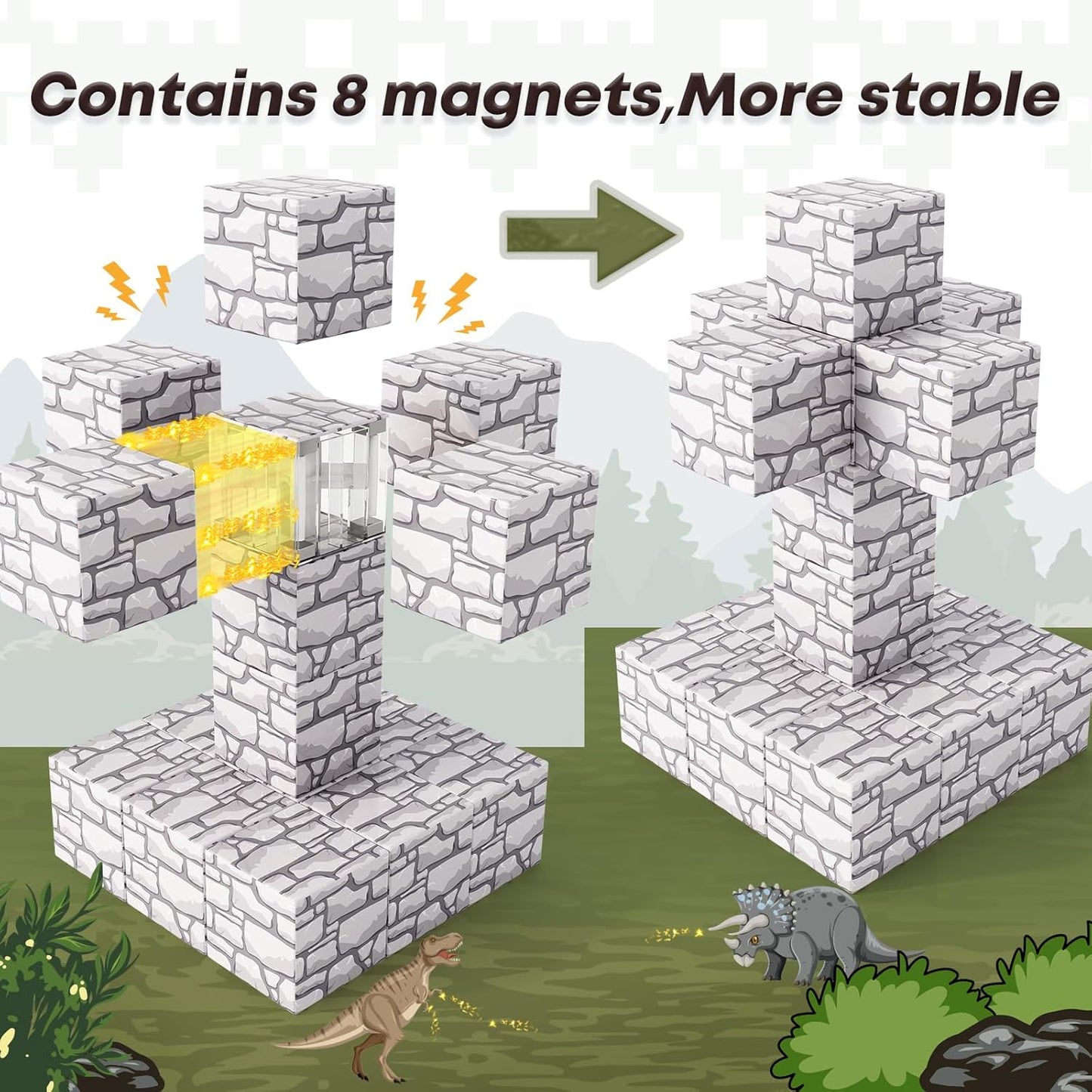 Magnetic Blocks-Build Mine Magnet World Rock Edition, Magnetic Toys for Boys & Girls Age 3-4 4-5 6-8, STEM Montessori Sensory Toys for Toddlers Gifts for 3+ Years Old Girls Boys