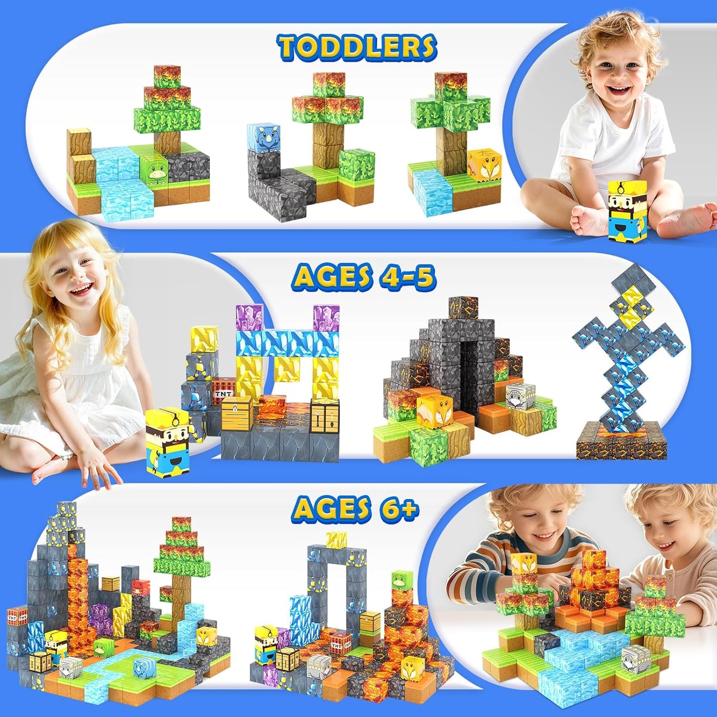 154PCS Large Magnetic Blocks-Build Mine Magnet World Dinosaur & Mine Edition, Building Outdoor Sensory Toys for Kids 3-5, STEM Jurassic Kid Games for Toddler Gifts for Boys and Girls Ages 3 4 5 6 7 8
