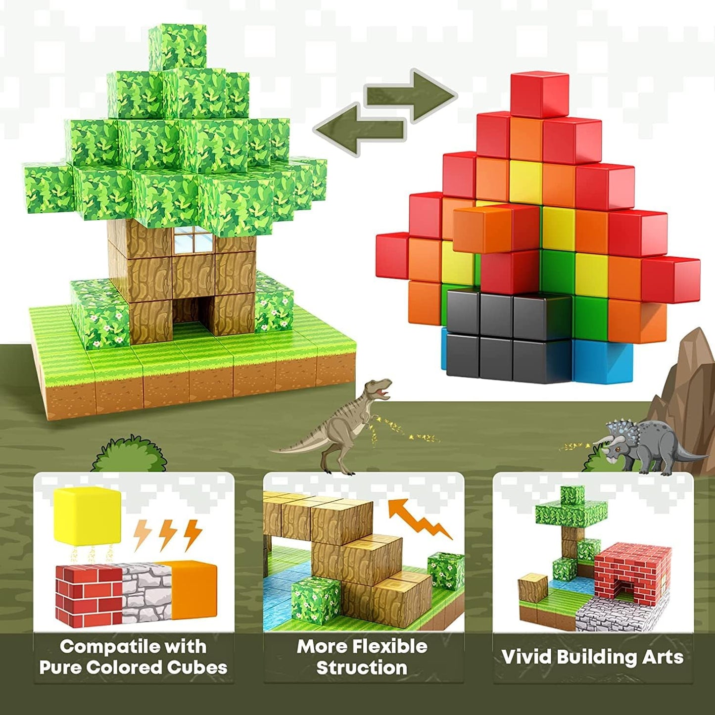 100PCS Magnetic Blocks-Build Mine Magnet World Set, Magnetic Toys for Boys & Girls Age 3-5 6-8, STEM Sensory Toys for Toddlers Gifts for 3+ Years Old Girls Boys, Classroom Must Haves Construction Toys