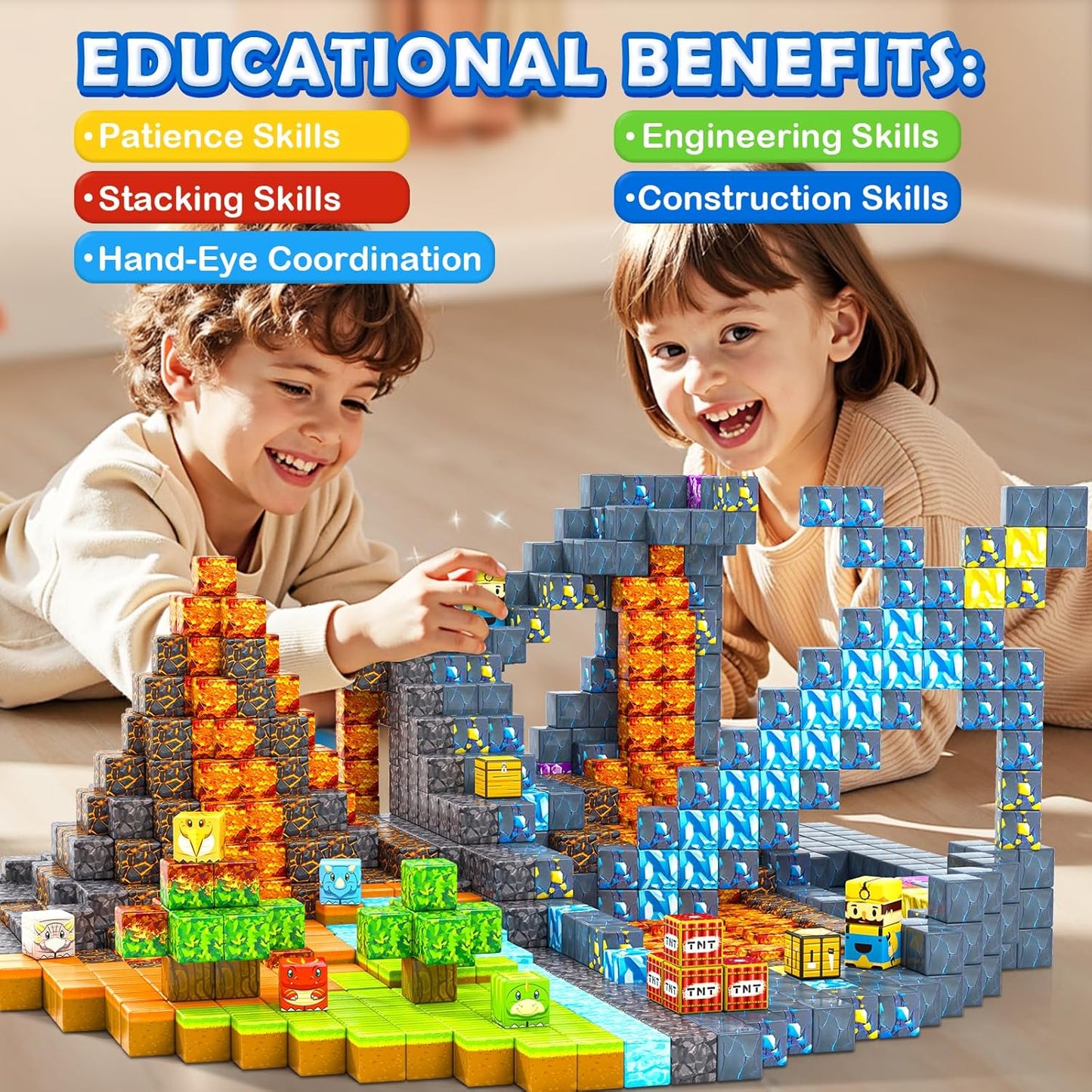 154PCS Large Magnetic Blocks-Build Mine Magnet World Dinosaur & Mine Edition, Building Outdoor Sensory Toys for Kids 3-5, STEM Jurassic Kid Games for Toddler Gifts for Boys and Girls Ages 3 4 5 6 7 8