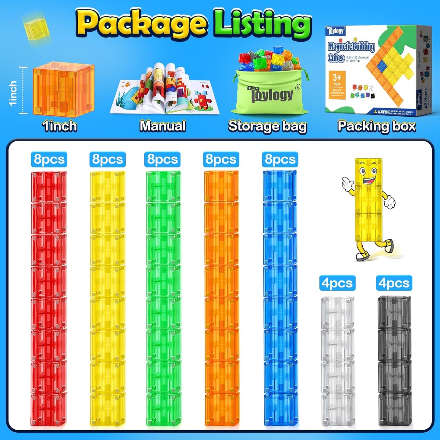 Magnetic Blocks Toy for 3 Year Old Boys & Girls Toddlers Montessori Toys for Kids World Magnet Building Transparent Blocks Educational Learning Kid Toys Age 3-5, 4-8, 5-7