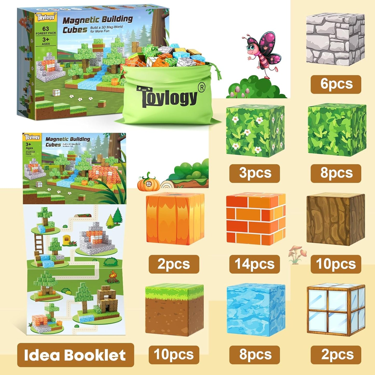 Magnetic Blocks-Build Mine Magnet World Pumpkin Edition Kids Games Toys for Boys Girls 3+ Years Old Magnetic STEM Construction Toys Ages 4-6 6-8 5-7 for Halloween Birthday Gifts