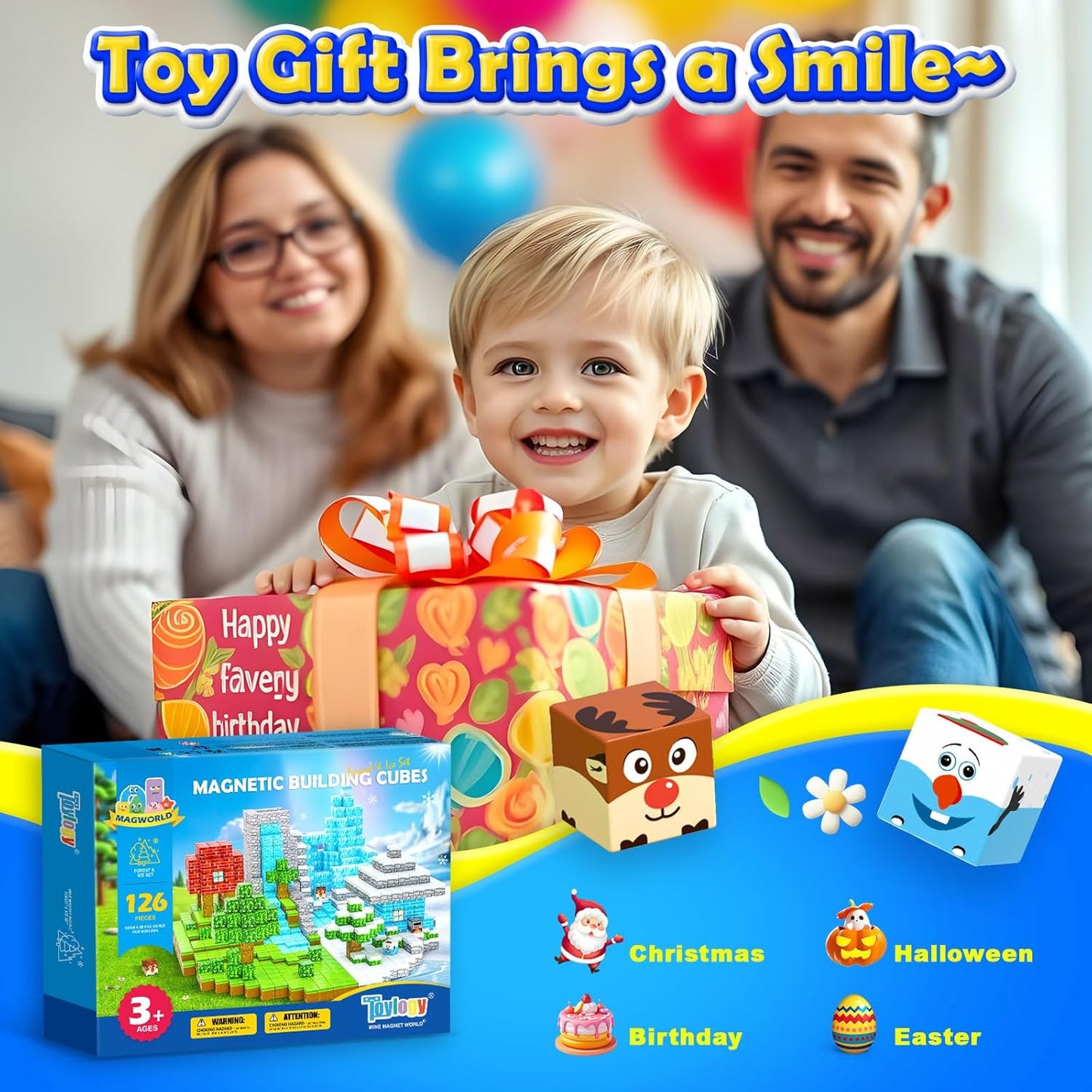 126PCS Large Magnetic Blocks-Mine Magnet World Forest & Ice Edition, Sensory Building Blocks Set STEM Construction Toys for Toddlers Kids Ages 3-5 5-7 8-13, Gifts for 3-8 Year Old Boys Girls