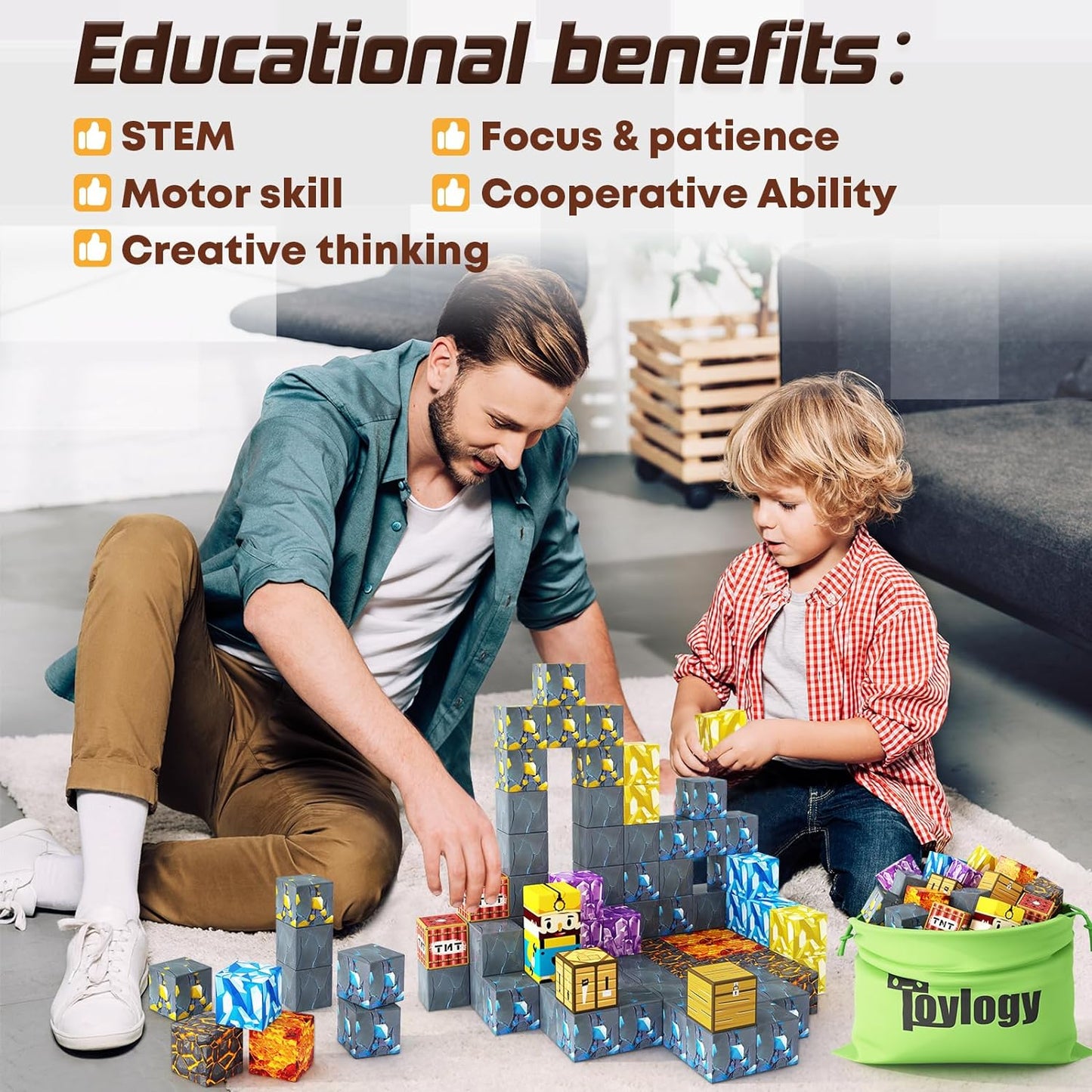 Magnetic Blocks-Build Mine Magnet World Pickaxe Edition Mine Pickaxe Caverns Kids Games Toddler Toys Magnetic Tiles for Boys & Girls Age 3-4 4-5 6-8, Sensory Outdoor Toys for Kids for 3+