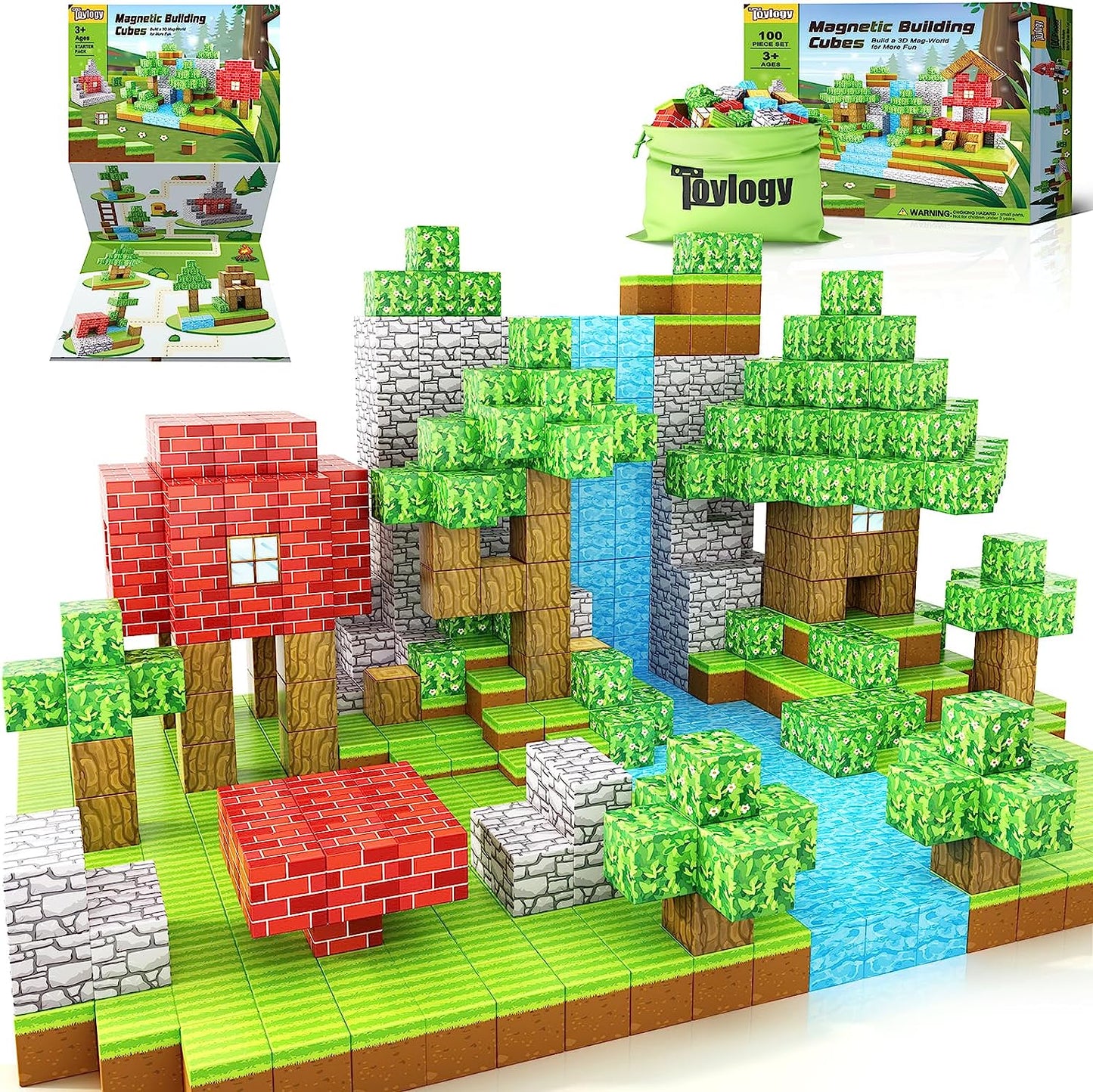 100PCS Magnetic Blocks-Build Mine Magnet World Set, Magnetic Toys for Boys & Girls Age 3-5 6-8, STEM Sensory Toys for Toddlers Gifts for 3+ Years Old Girls Boys, Classroom Must Haves Construction Toys
