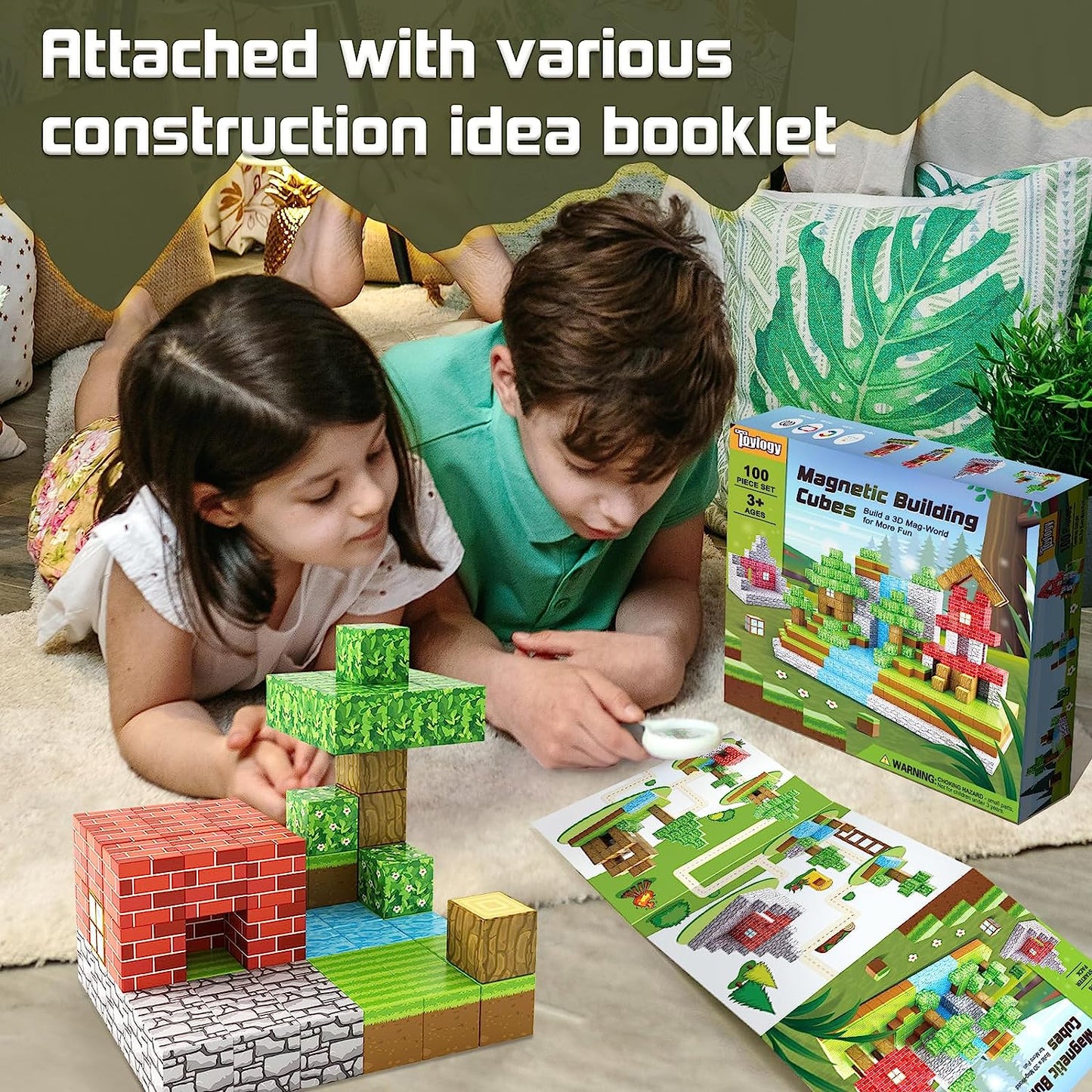100PCS Magnetic Blocks-Build Mine Magnet World Set, Magnetic Toys for Boys & Girls Age 3-5 6-8, STEM Sensory Toys for Toddlers Gifts for 3+ Years Old Girls Boys, Classroom Must Haves Construction Toys