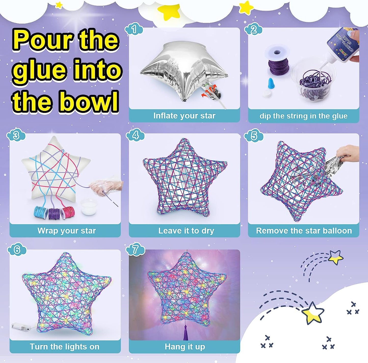 3D String Art Kit for Kids - Upgraded Makes a Light-Up Star Lantern with Multi-Colored Lights - Crafts for Girls and Boys - Kids Gifts - DIY Arts & Craft Kits for 8, 9, 10, 11, 12 Year Old Girl