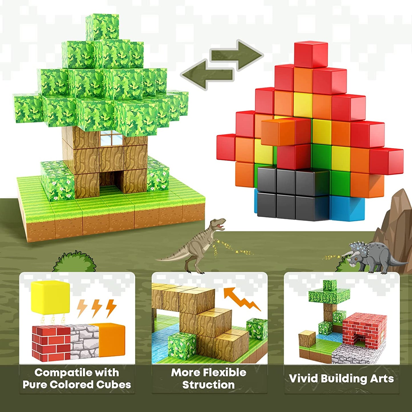 48 PCS Magnetic Blocks-Build Mine Magnet World Set, Magnetic Toys for Boys & Girls Age 3-4 4-5 6-8, STEM Montessori Sensory Toys for Toddlers Gifts for 3+ Years Old Girls Boys, Fidget Cubes Construction Toys