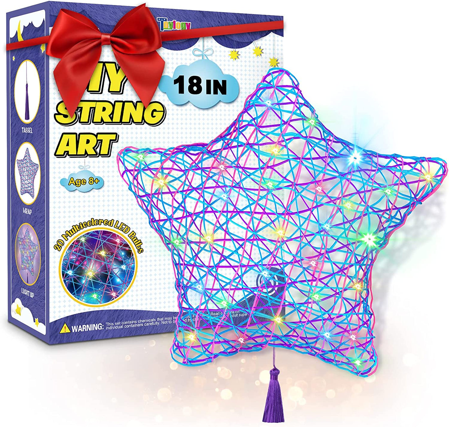 3D String Art Kit for Kids - Upgraded Makes a Light-Up Star Lantern with Multi-Colored Lights - Crafts for Girls and Boys - Kids Gifts - DIY Arts & Craft Kits for 8, 9, 10, 11, 12 Year Old Girl