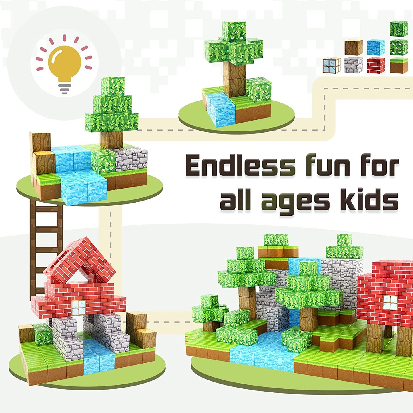 48 PCS Magnetic Blocks-Build Mine Magnet World Set, Magnetic Toys for Boys & Girls Age 3-4 4-5 6-8, STEM Montessori Sensory Toys for Toddlers Gifts for 3+ Years Old Girls Boys, Fidget Cubes Construction Toys
