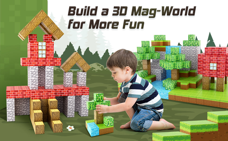 100PCS Magnetic Blocks-Build Mine Magnet World Set, Magnetic Toys for Boys & Girls Age 3-5 6-8, STEM Sensory Toys for Toddlers Gifts for 3+ Years Old Girls Boys, Classroom Must Haves Construction Toys