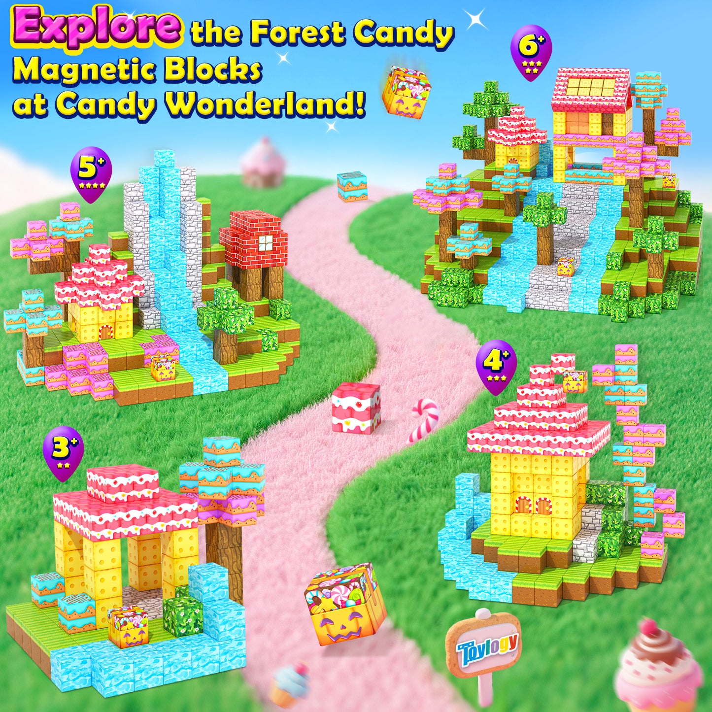 200PCS Magnetic Blocks-Build Mine Magnet World Forest Candy Set Magnetic Tiles Cubes Toddler Kids Games Toys, Building Blocks Learning Outdoor Toys for 3 4 5 6 7 8 Years Old Boys & Girls