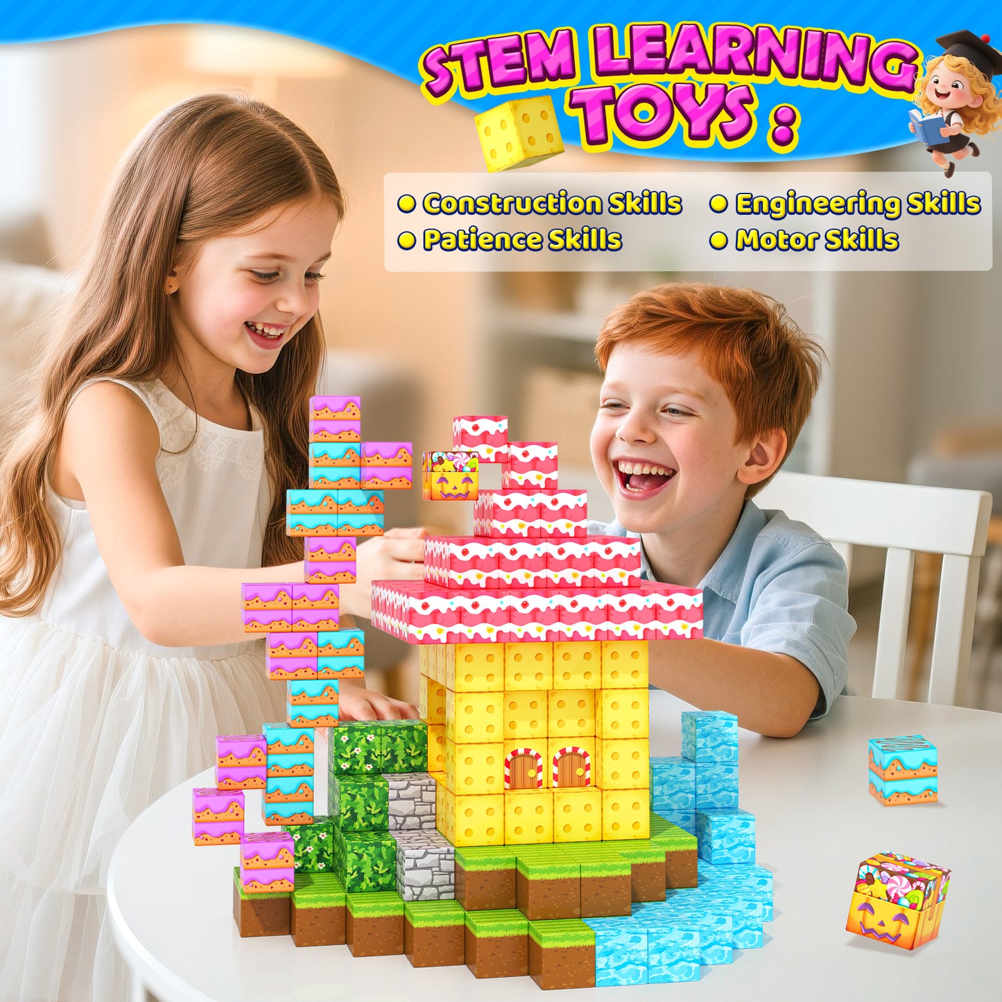 200PCS Magnetic Blocks-Build Mine Magnet World Forest Candy Set Magnetic Tiles Cubes Toddler Kids Games Toys, Building Blocks Learning Outdoor Toys for 3 4 5 6 7 8 Years Old Boys & Girls