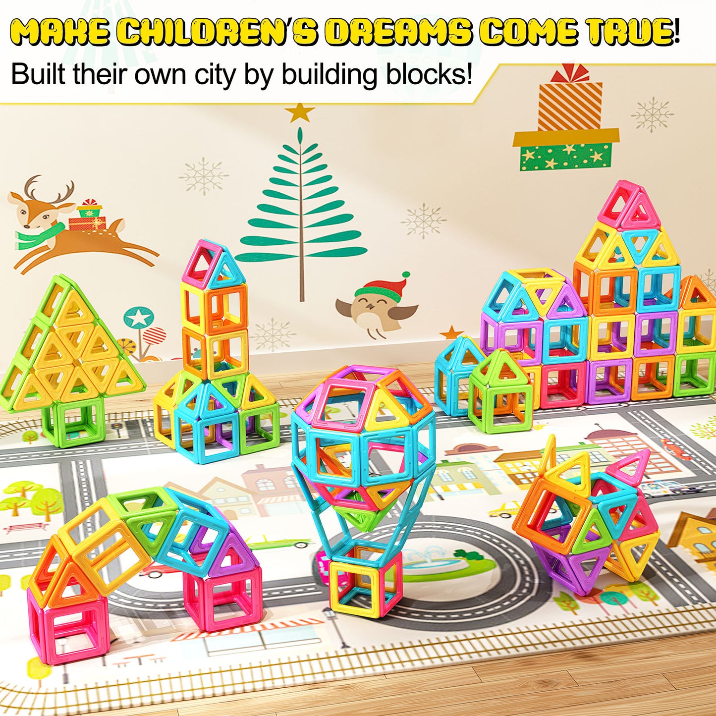 Upgraded Magnetic Blocks Tiles Toddler Toys for 3 4 5 6 7 8 Year Old Girls and Boys Gifts Magnetic Building Toys STEM Learning Educational for Kids Candy Color 52PCS