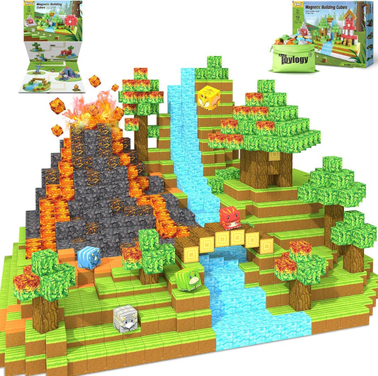 150PCS Dinosaur Toys Magnetic Blocks-Build Mine Magnet World Volcano Edition, Magnetic Kids Sensory Toys for 3+ Year Old Boys and Girls Building Blocks Toddler Games Through Jurassic Learning Gifts