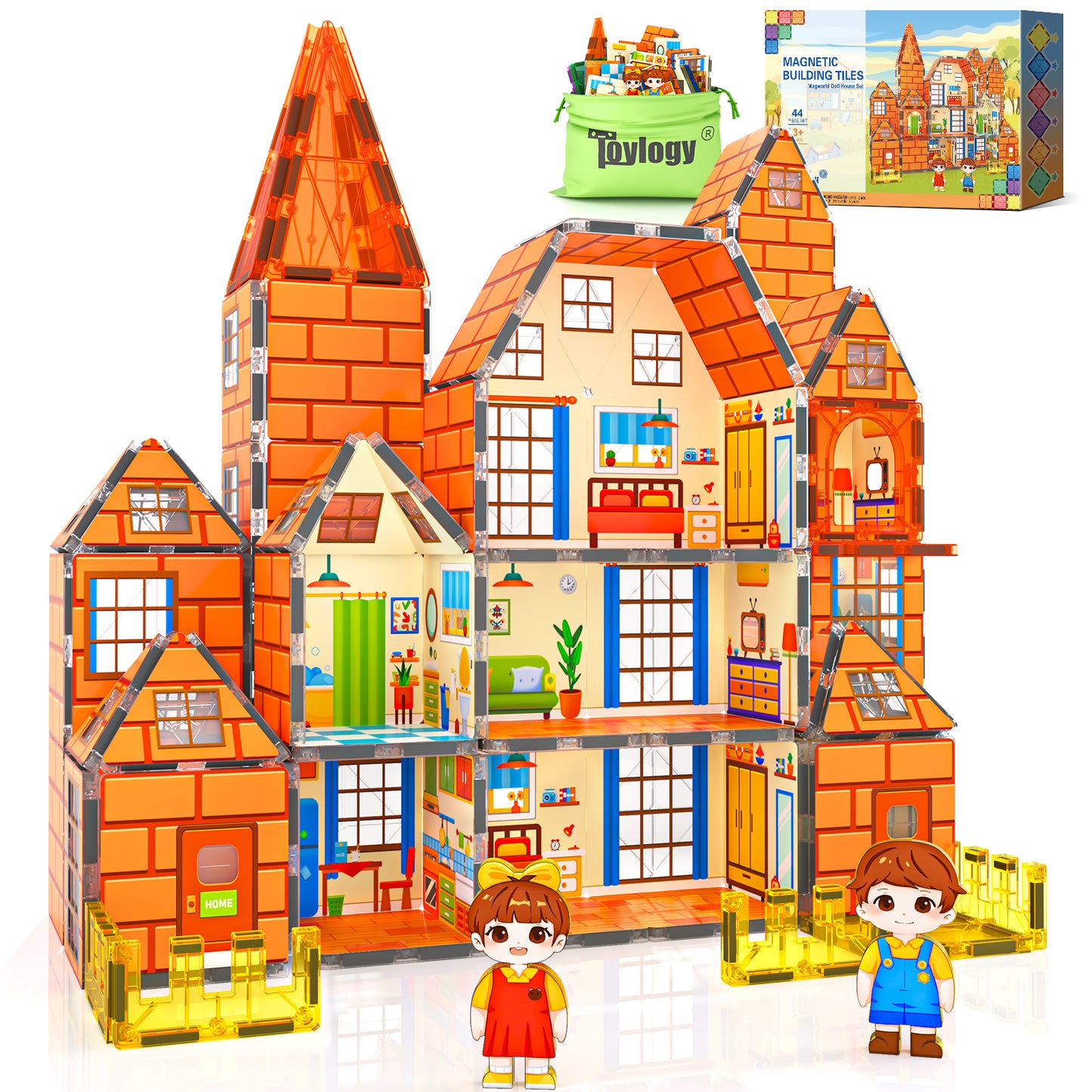 Magnetic Tiles-Doll House with Magnets for Kids Playhouse Tiles Edition Double Sided, Kids Toys Magnetic Blocks for Boys Girls Age 3-4 4-5 6-8, Stem Sensory Toy for Classroom Must Haves Building Toys