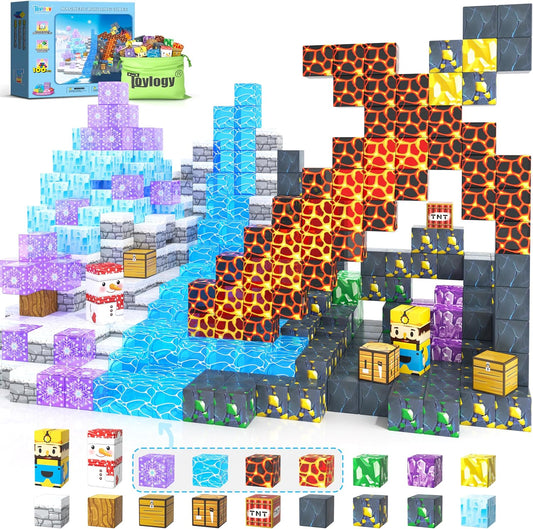 100PCS Large Magnetic Blocks-Build Mine Magnet World Ice Mine Sword Toddlers Toys for Kids Magnet Transparent Building Blocks Sensory Learning Toys for Boys and Girls Ages 3 4 5 6 7 8-12 Birthday Gift