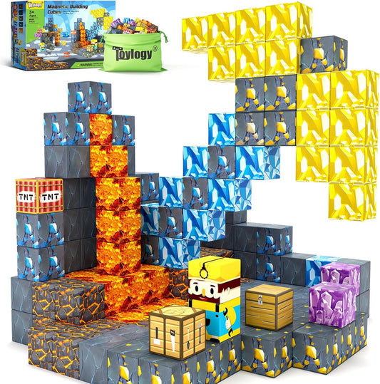 Magnetic Blocks-Build Mine Magnet World Pickaxe Edition Mine Pickaxe Caverns Kids Games Toddler Toys Magnetic Tiles for Boys & Girls Age 3-4 4-5 6-8, Sensory Outdoor Toys for Kids for 3+