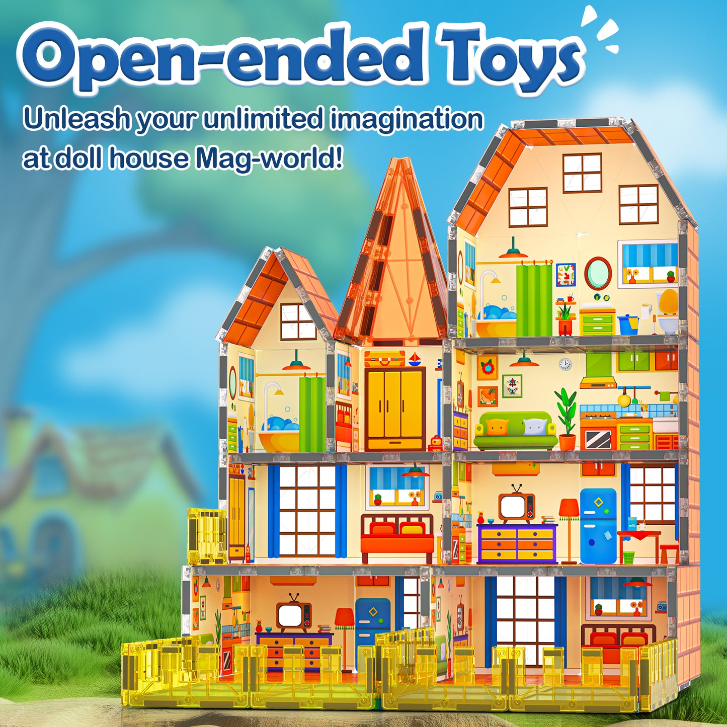 Magnetic Tiles-Doll House with Magnets for Kids Playhouse Tiles Edition Double Sided, Kids Toys Magnetic Blocks for Boys Girls Age 3-4 4-5 6-8, Stem Sensory Toy for Classroom Must Haves Building Toys