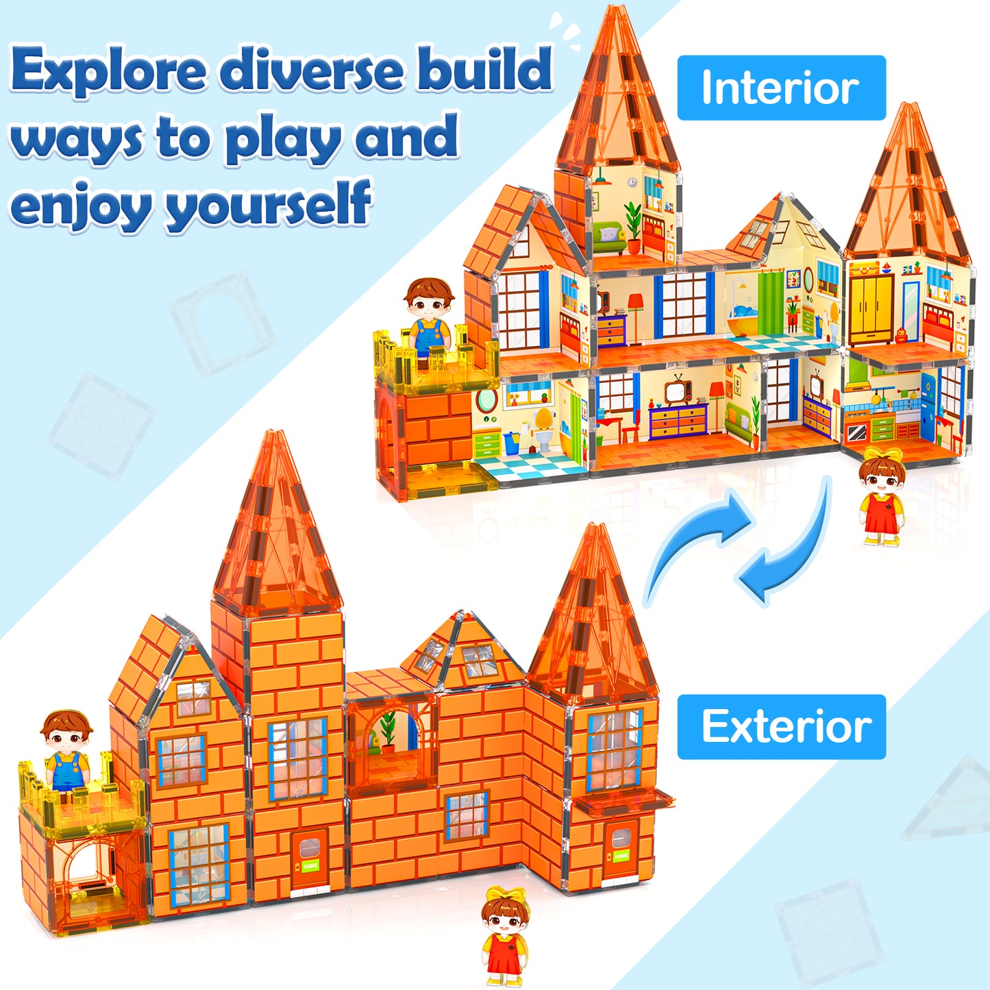 Magnetic Tiles-Doll House with Magnets for Kids Playhouse Tiles Edition Double Sided, Kids Toys Magnetic Blocks for Boys Girls Age 3-4 4-5 6-8, Stem Sensory Toy for Classroom Must Haves Building Toys
