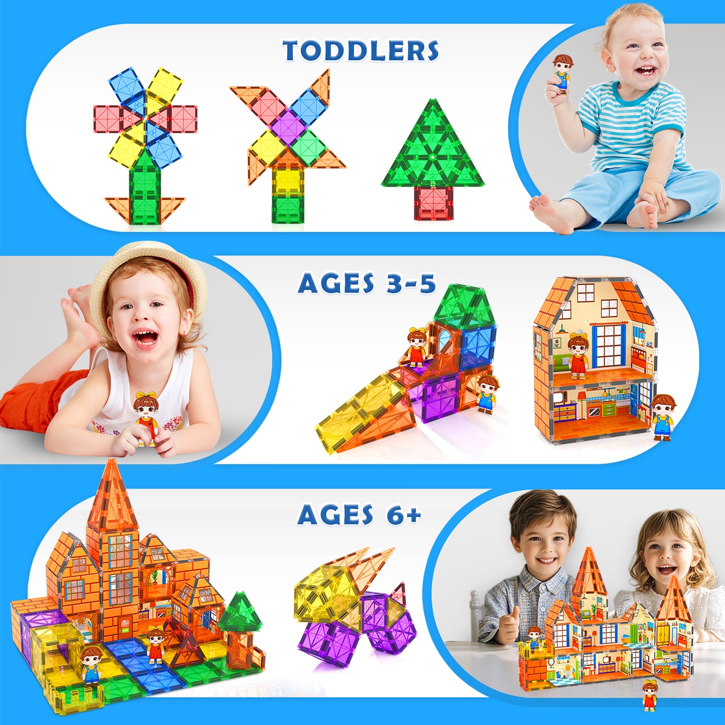 Magnetic Tiles-Doll House with Magnets for Kids Playhouse Tiles Edition Double Sided, Kids Toys Magnetic Blocks for Boys Girls Age 3-4 4-5 6-8, Stem Sensory Toy for Classroom Must Haves Building Toys