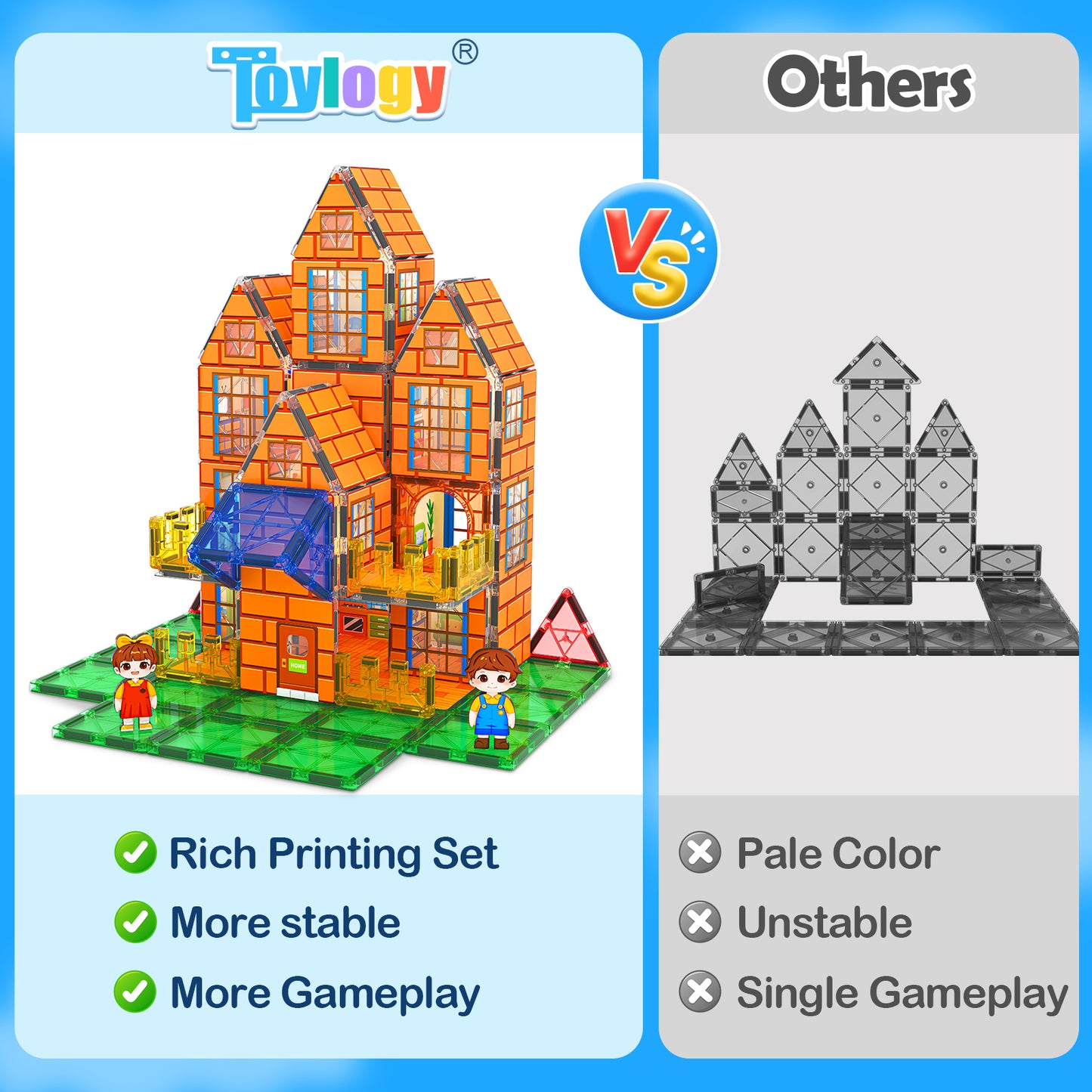 Magnetic Tiles-Doll House with Magnets for Kids Playhouse Tiles Edition Double Sided, Kids Toys Magnetic Blocks for Boys Girls Age 3-4 4-5 6-8, Stem Sensory Toy for Classroom Must Haves Building Toys