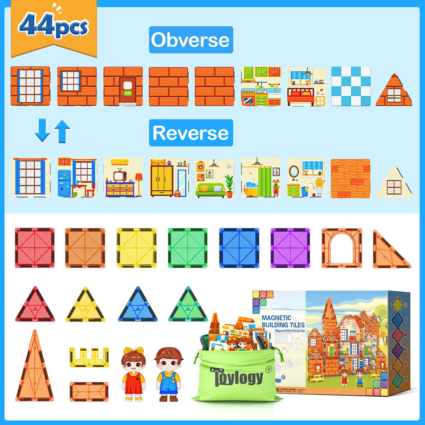 Magnetic Tiles-Doll House with Magnets for Kids Playhouse Tiles Edition Double Sided, Kids Toys Magnetic Blocks for Boys Girls Age 3-4 4-5 6-8, Stem Sensory Toy for Classroom Must Haves Building Toys