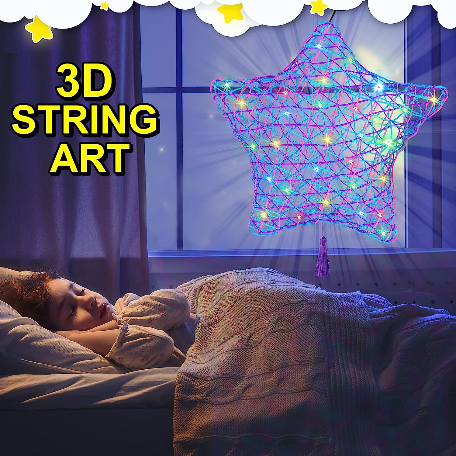 CREATIVEHOME Make a Glows Star Lantern with 30 Multi-Colored  LED Bulbs - Kids Gifts - 3D String Art Kit for Kids - DIY Arts & Craft Kits  - Crafts for Girls