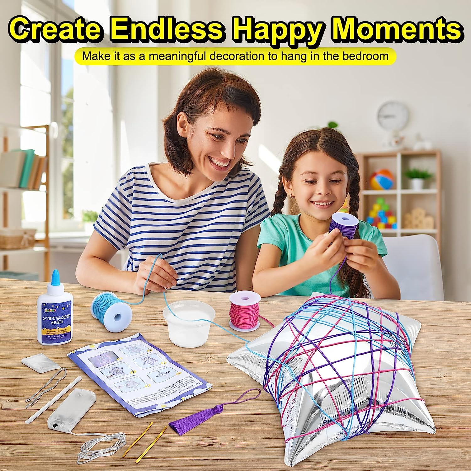 3D String Art Kit for Kids - Upgraded Makes a Light-Up Star Lantern with  Multi-Colored