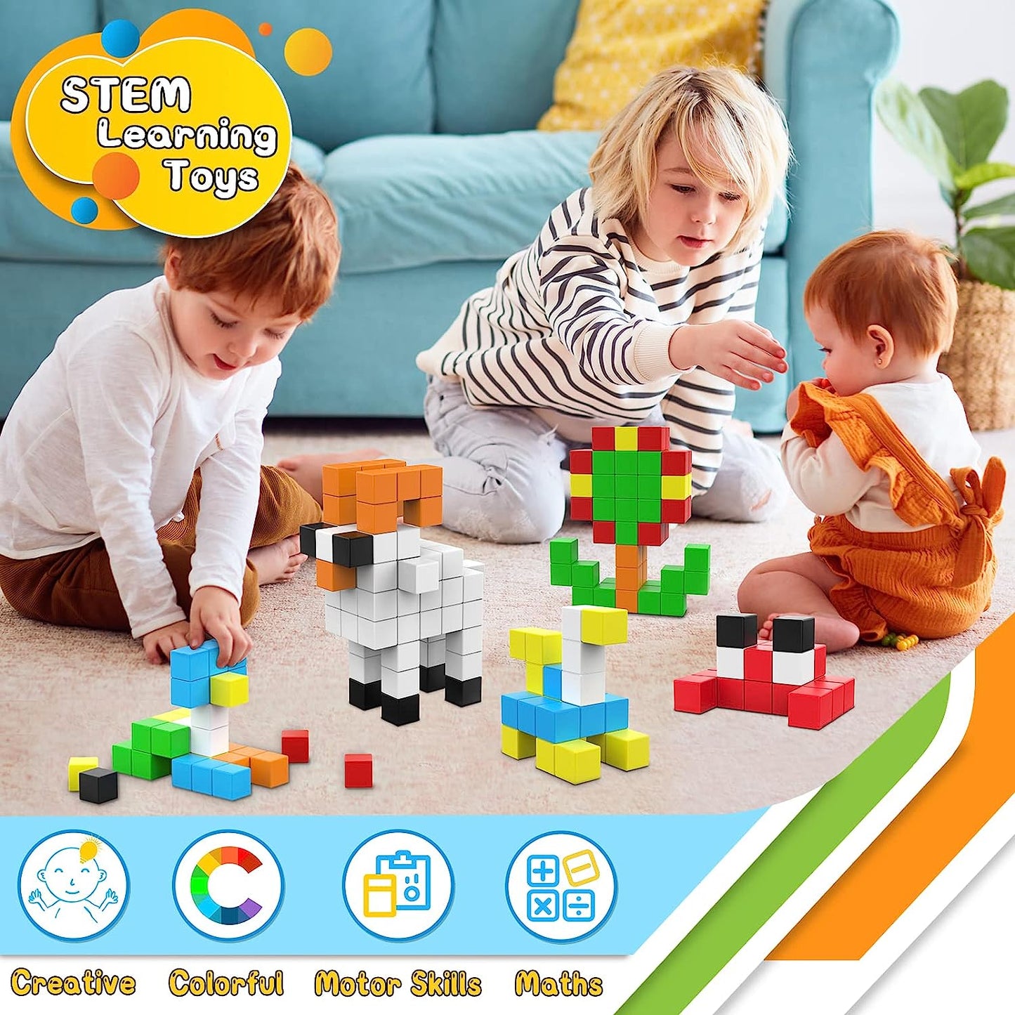 48PCS Magnetic Blocks for Toddlers Toys, Large Magnetic Cube Toys for Sensory STEM Education Preschool Magnet Toys for 3 4 5 6 Year Old Boys and Girls