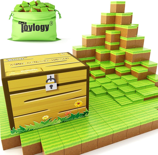 Magnetic Blocks-Build Mine Magnet World Grass Edition, Magnetic Toys for Boys & Girls Age 3-4 4-5 6-8, STEM Montessori Sensory Toys for Toddlers Gifts for 3+ Years Old Girls Boys